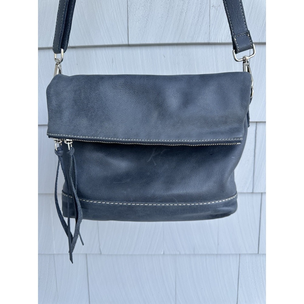 Roots Leather‎ Crossbody Bag Blue Vintage Tribe Leather Tassel - Picture 2 of 8